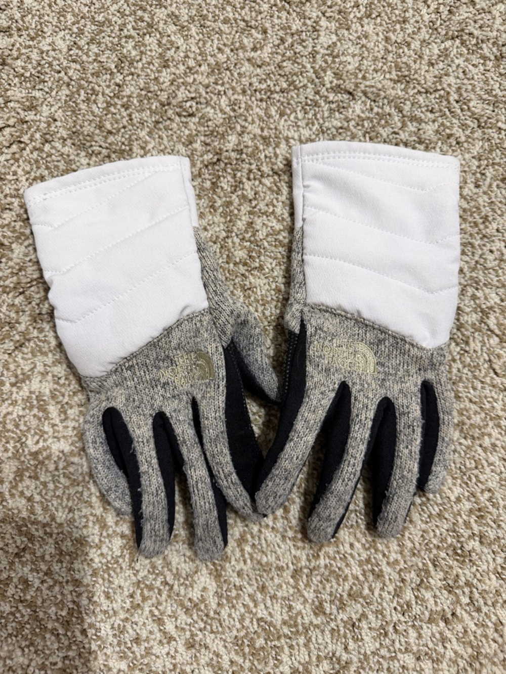 The North Face White, Gray & Black Quilted Knit Gloves